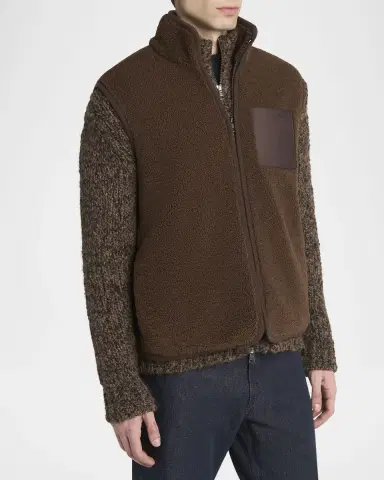 Moncler Men's Leather-Pocket Teddy Vest | Thumbnail 3