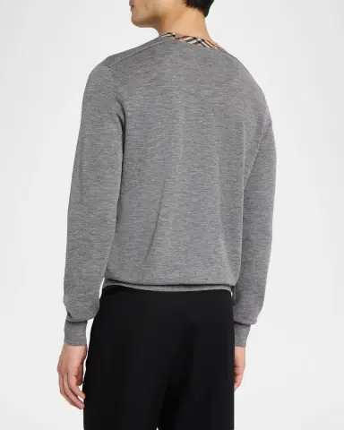 Burberry Men's Crewneck Sweater with Signature Check Trim | Thumbnail 3