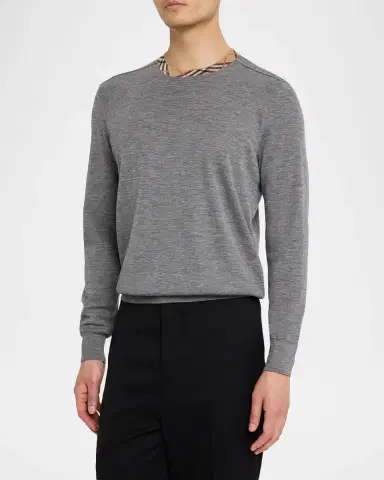 Burberry Men's Crewneck Sweater with Signature Check Trim | Thumbnail 4