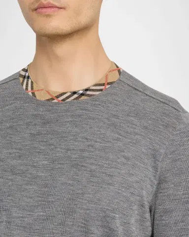 Burberry Men's Crewneck Sweater with Signature Check Trim | Thumbnail 5