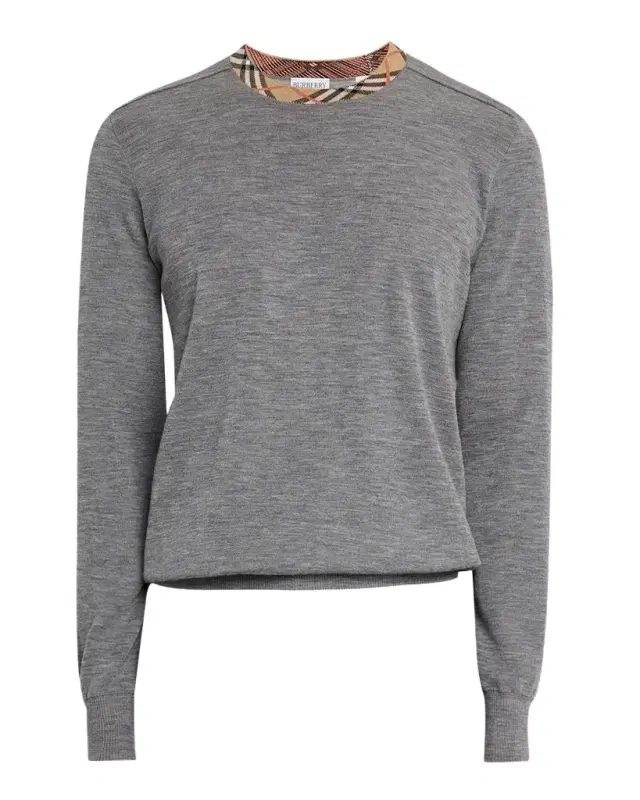Burberry Men 's Crewneck Sweater with Signature Check Trim