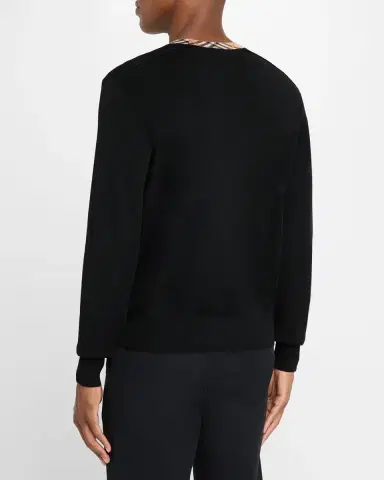 Burberry Men's Check-Trim Wool Crewneck Sweater | Thumbnail 3 Burberry Men's Check-Trim Wool Crewneck Sweater | Thumbnail 3