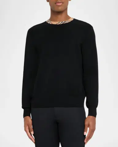 Burberry Men's Check-Trim Wool Crewneck Sweater | Thumbnail 4 Burberry Men's Check-Trim Wool Crewneck Sweater | Thumbnail 4