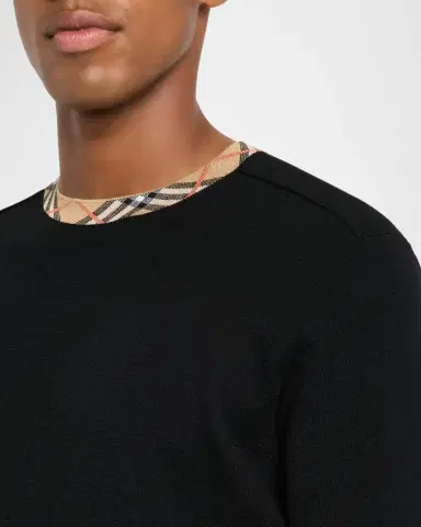 Burberry Men's Check-Trim Wool Crewneck Sweater | Thumbnail 5 Burberry Men's Check-Trim Wool Crewneck Sweater | Thumbnail 5