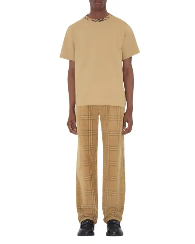 Men 's Check Corduroy Relaxed Fit Trousers