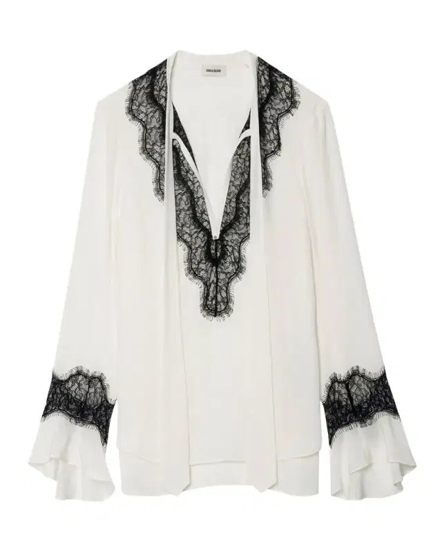 Zadig & Voltaire Tuan Lace Crepe de Chine Blouse