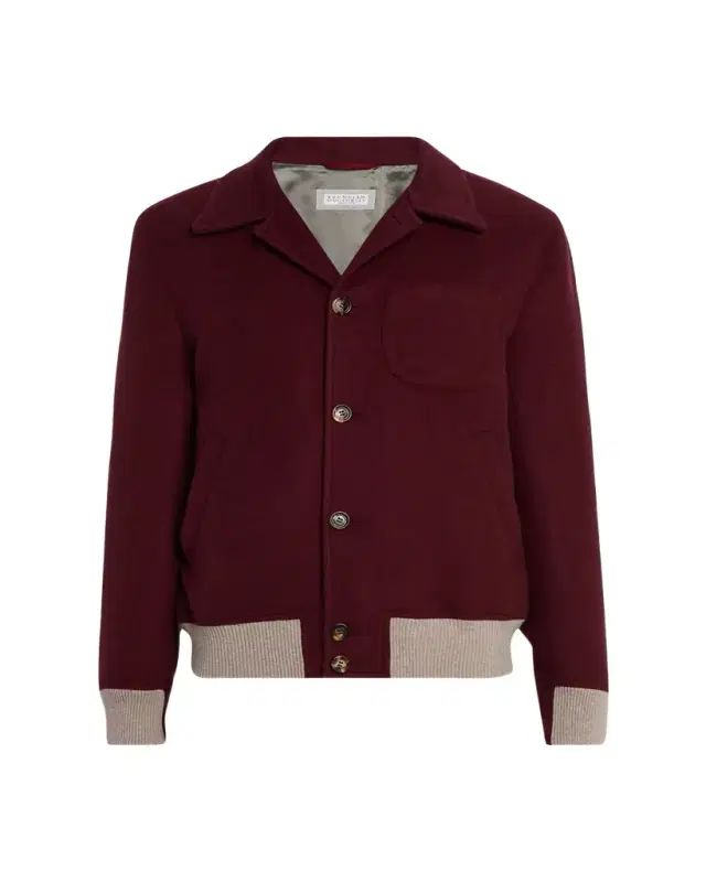 Brunello Cucinelli Men's Wool Button-Front Bomber Jacket