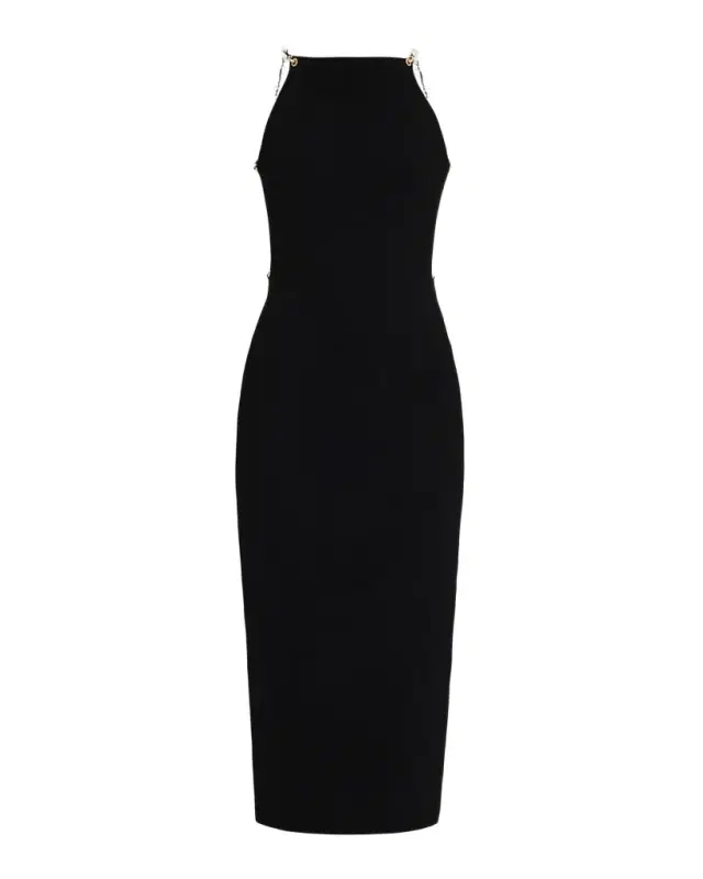 Cassi Faux Pearl-Embellished Backless Knit Midi Dress