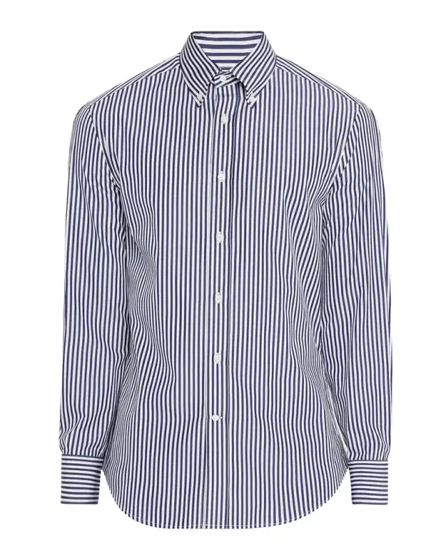 Men 's Cotton Wide Stripe Button-Collar Sport Shirt