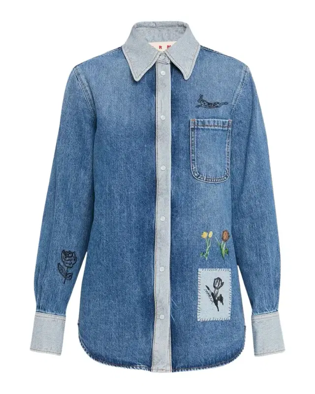 Embroidered Denim Button-Front Shirt