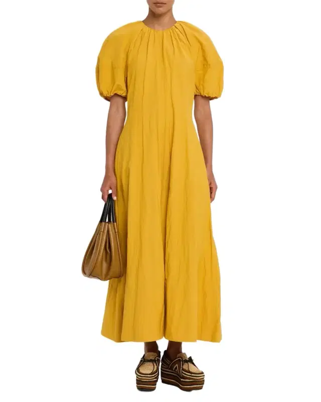 Antonella Blouson-Sleeve Ruched Maxi Dress