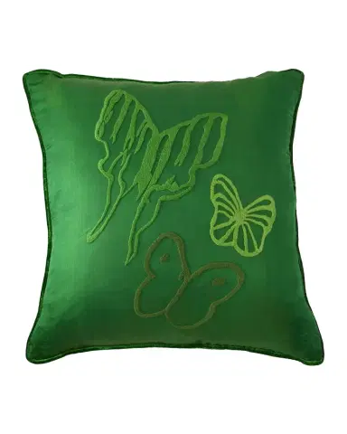 Hunt Slonem Hand-Embroidered Silk Pillow with Velvet Back, 22" Square | Thumbnail 1