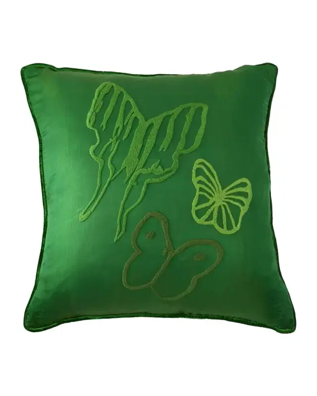 Hunt Slonem Hand-Embroidered Silk Pillow with Velvet Back, 22" Square