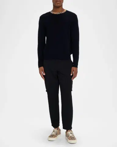 Burberry Men's Wool Knit Check-Trim Crewneck Sweater | Thumbnail 2 Burberry Men's Wool Knit Check-Trim Crewneck Sweater | Thumbnail 2