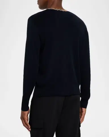 Burberry Men's Wool Knit Check-Trim Crewneck Sweater | Thumbnail 3 Burberry Men's Wool Knit Check-Trim Crewneck Sweater | Thumbnail 3