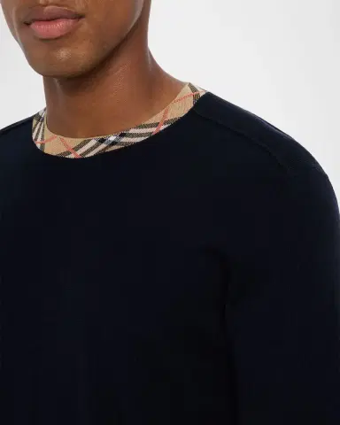 Burberry Men's Wool Knit Check-Trim Crewneck Sweater | Thumbnail 5 Burberry Men's Wool Knit Check-Trim Crewneck Sweater | Thumbnail 5