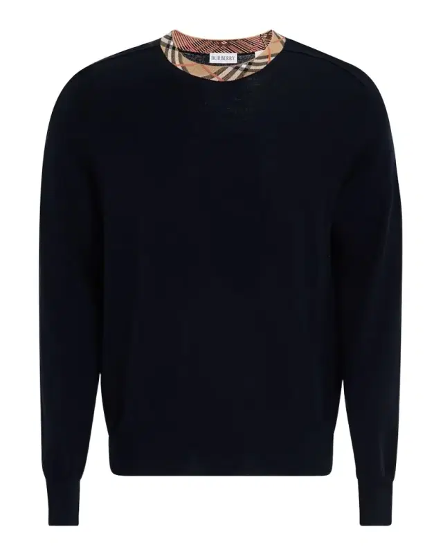 Burberry Men 's Wool Knit Check-Trim Crewneck Sweater