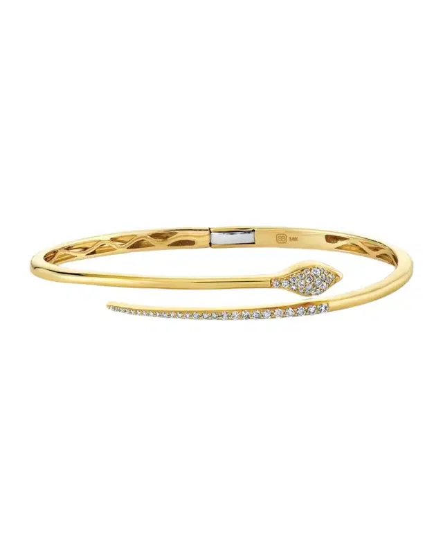 14K Yellow Gold Pave Diamond Small Snake Hinge Bangle Bracelet