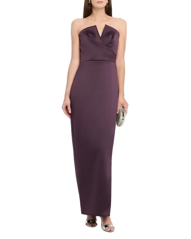 Strapless Bonded Satin Column Gown