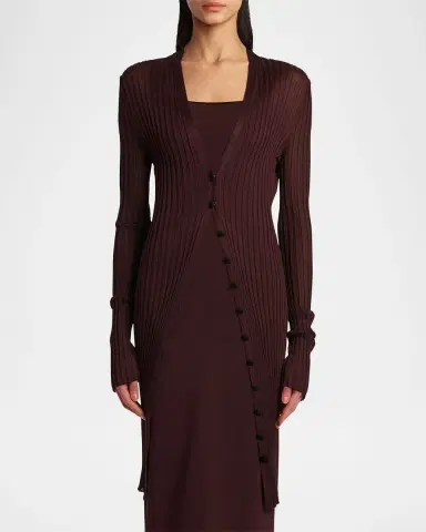 Khaite Ramon Wide Rib V-Neck Long Cardigan | Thumbnail 4