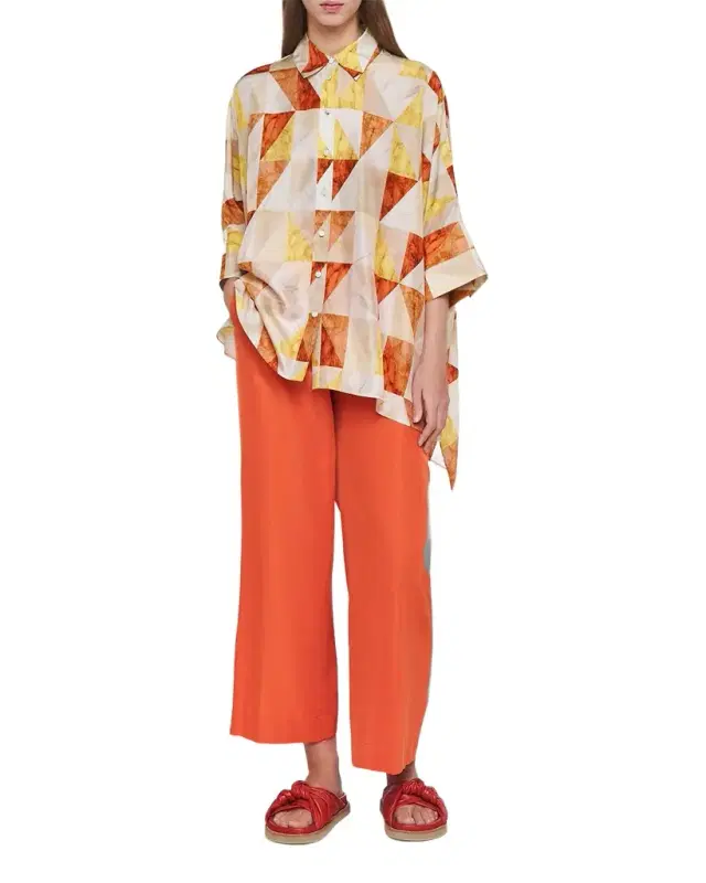 Arcole Marble-Print Habotai Silk Blouse
