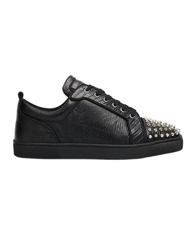 Christian Louboutin Men 's Louis Junior Spikes Lizard-Effect Leather Sneakers