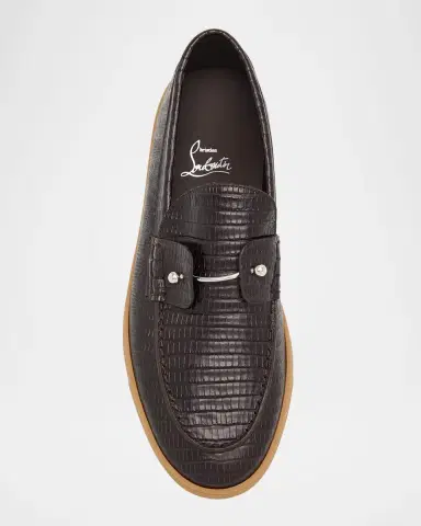 Christian Louboutin Men's Chambeliboat Silver Pin Lizard-Effect Loafers | Thumbnail 4 Christian Louboutin Men's Chambeliboat Silver Pin Lizard-Effect Loafers | Thumbnail 4