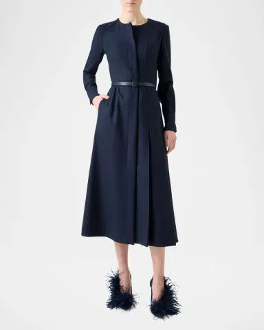 Akris Pleated Wool Stretch Flannel Midi Dress With Belt | Thumbnail 2 Akris Pleated Wool Stretch Flannel Midi Dress With Belt | Thumbnail 2