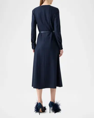 Akris Pleated Wool Stretch Flannel Midi Dress With Belt | Thumbnail 3 Akris Pleated Wool Stretch Flannel Midi Dress With Belt | Thumbnail 3