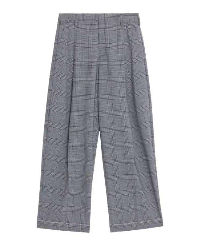 Check Pleated Wide-Leg Trousers