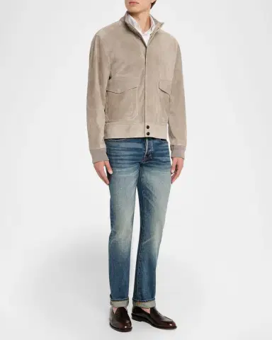 dunhill Men's Harrington Suede Snap-Front Blouson | Thumbnail 2 dunhill Men's Harrington Suede Snap-Front Blouson | Thumbnail 2