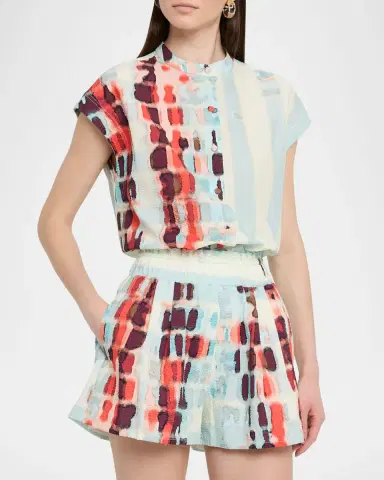 Silvia Tcherassi Adele Short-Sleeve Textured Blouse | Thumbnail 4