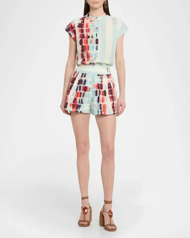Silvia Tcherassi Giorgio Printed Cotton-Stretch Pull-On Shorts | Thumbnail 2 Silvia Tcherassi Giorgio Printed Cotton-Stretch Pull-On Shorts | Thumbnail 2