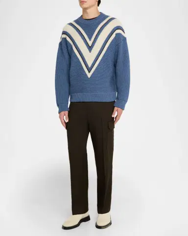 Golden Goose Men's Journey Wool Jacquard V-Style Crewneck Sweater | Thumbnail 2 Golden Goose Men's Journey Wool Jacquard V-Style Crewneck Sweater | Thumbnail 2