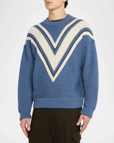 Golden Goose Men's Journey Wool Jacquard V-Style Crewneck Sweater | Thumbnail 4 Golden Goose Men's Journey Wool Jacquard V-Style Crewneck Sweater | Thumbnail 4