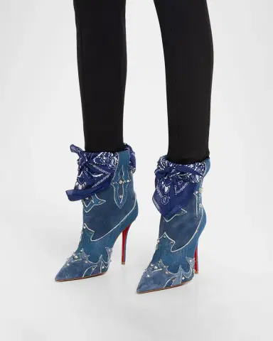 Christian Louboutin 100mm Bootyiag Denim and Suede Bandana Western Booties | Thumbnail 2 Christian Louboutin 100mm Bootyiag Denim and Suede Bandana Western Booties | Thumbnail 2