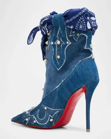 Christian Louboutin 100mm Bootyiag Denim and Suede Bandana Western Booties | Thumbnail 4 Christian Louboutin 100mm Bootyiag Denim and Suede Bandana Western Booties | Thumbnail 4