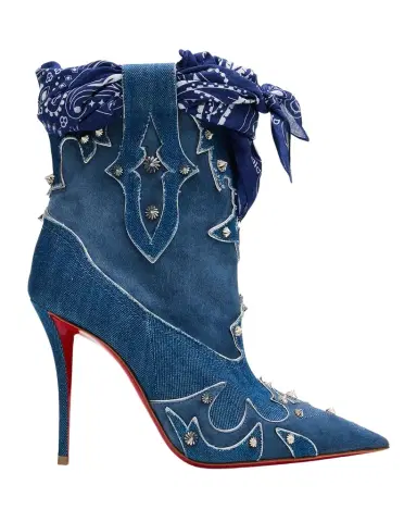 Christian Louboutin 100mm Bootyiag Denim and Suede Bandana Western Booties | Thumbnail 1 Christian Louboutin 100mm Bootyiag Denim and Suede Bandana Western Booties | Thumbnail 1