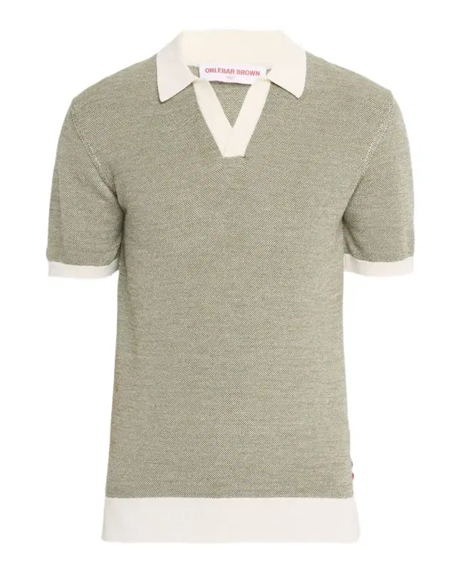 Men 's Tailored-Fit Wool and Cotton Knit Johnny Collar Polo Shirt