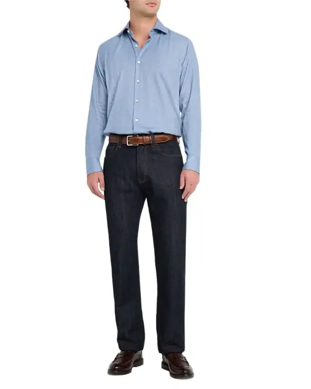 Men 's Cotton Micro-Herringbone Button-Down Shirt