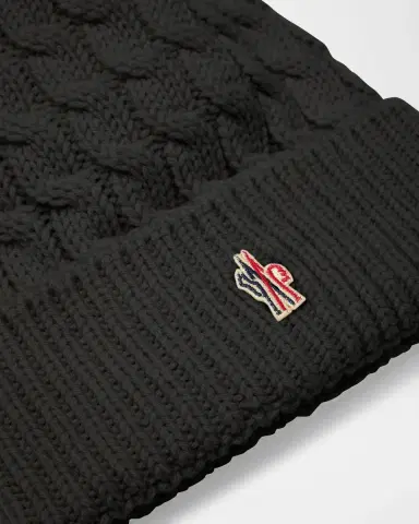 Moncler Grenoble Cable-Knit Beanie with Fur Pom | Thumbnail 2 Moncler Grenoble Cable-Knit Beanie with Fur Pom | Thumbnail 2
