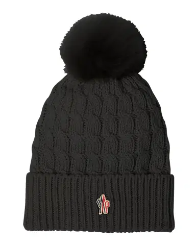 Moncler Grenoble Cable-Knit Beanie with Fur Pom | Thumbnail 3 Moncler Grenoble Cable-Knit Beanie with Fur Pom | Thumbnail 3