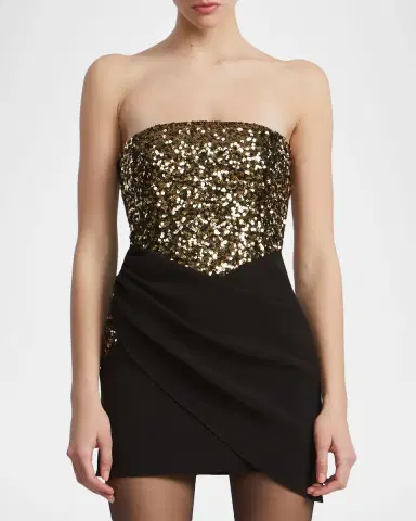 BCBGMAXAZRIA Strapless Sequin Crepe Wrap-Skirt Mini Dress | Thumbnail 3