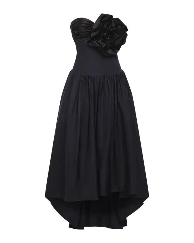 Strapless Floral Appliqué High-Low Gown