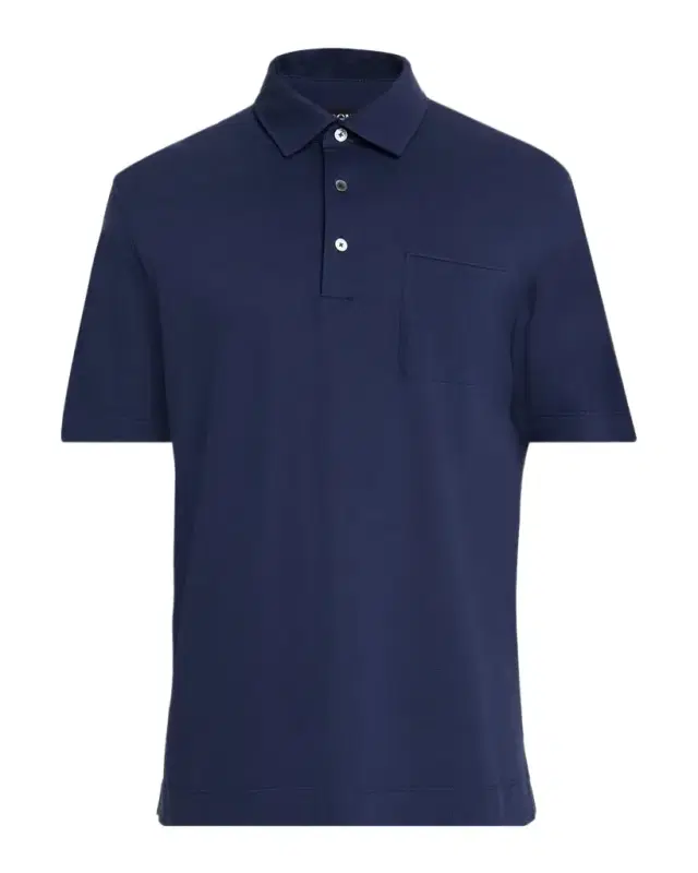 Men 's Pique Polo Shirt with Leather-Trim Pocket