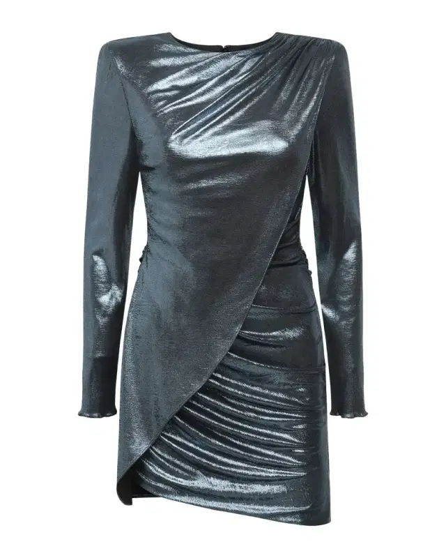 BCBGMAXAZRIA Metallic Wrap-Front Mini Dress