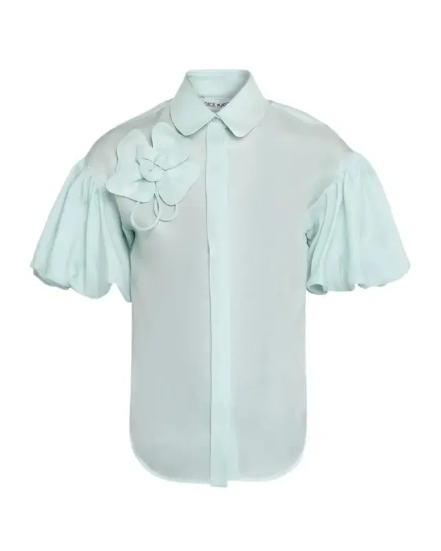 Dice Kayek Flower Applique Silk Puff-Sleeve Shirt