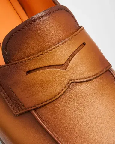 Santoni Men's Carlo Soft Burnished Leather Penny Loafers | Thumbnail 2