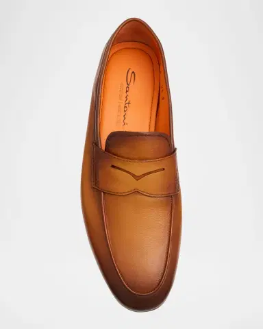 Santoni Men's Carlo Soft Burnished Leather Penny Loafers | Thumbnail 3