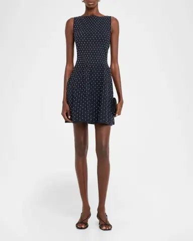 Emporio Armani Sleeveless Polka Dot Jacquard Mini Dress | Thumbnail 4 Emporio Armani Sleeveless Polka Dot Jacquard Mini Dress | Thumbnail 4
